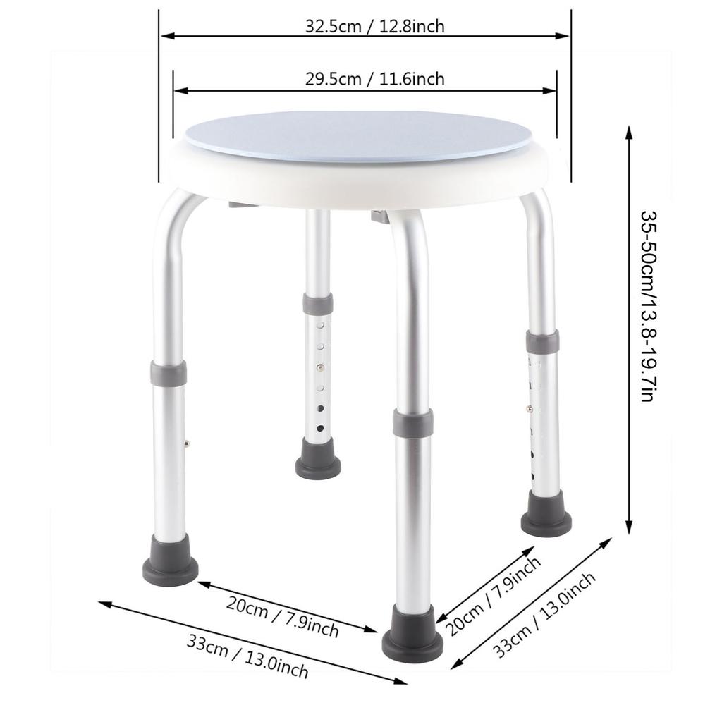 Adjustable Round Bath Shower Stool Aluminum Alloy Swivelling Seat 360 degrees Rotating Safety Seat