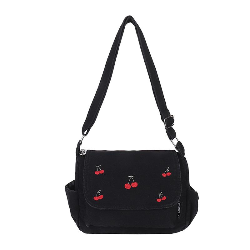 Leisure Shoulder Bag for Ladies, Lightweight and Trendy, with Cherry Embroidery and Crossbody Design