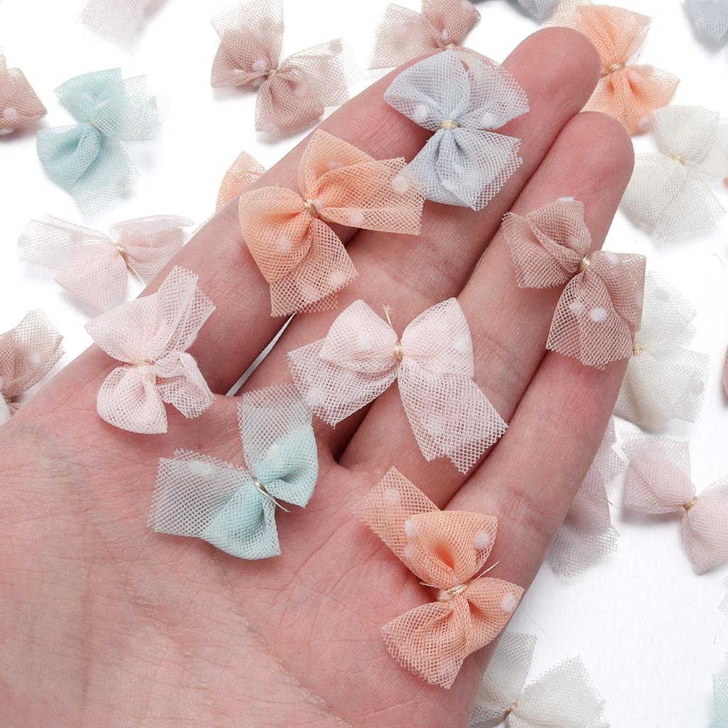 10pcs/lot Mini Mesh Bows Headwear Fresh Cute Color Loose Bow Beads for Craft Handwork Decoration DIY Hairpins Earrings Material