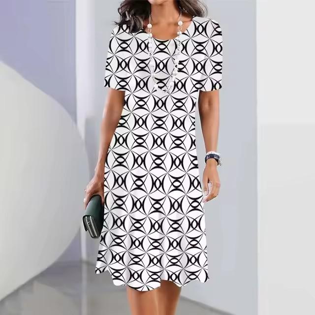 women 3d print short sleeve midi dress plus size holiday beach dresses