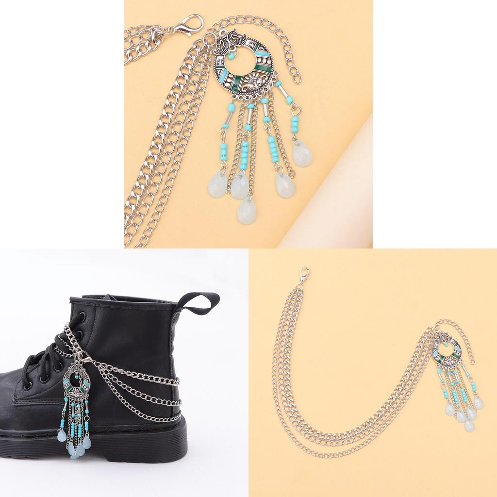 Ethnic Style Metal Tassel Shoe Chain With Peace Lock For Boho Fashion Accessory