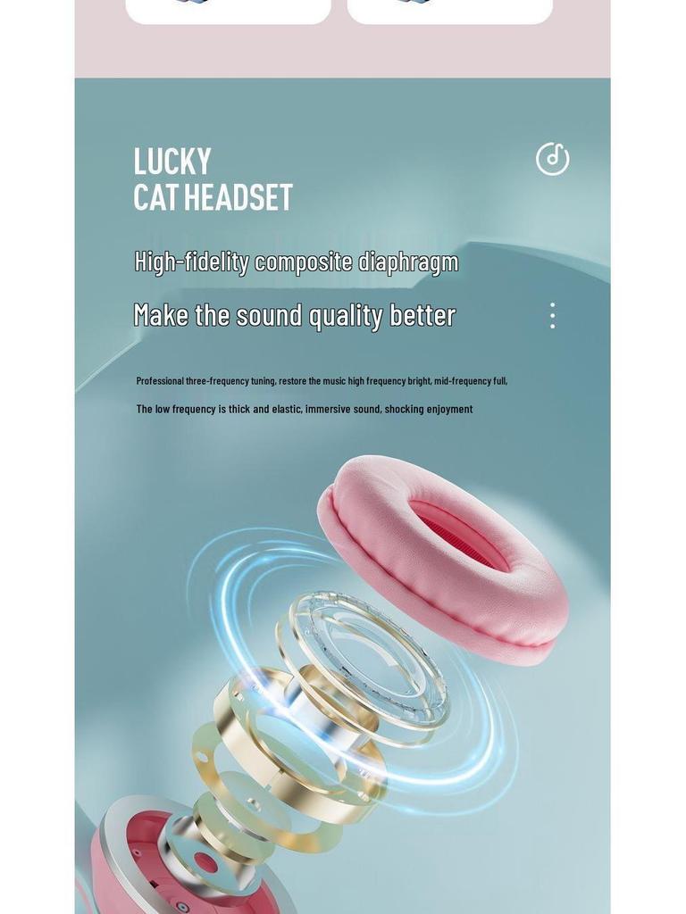 Gradient Cat Ear Bluetooth Over-Ear Headphones: High-Value, Wireless Stereo, Perfect for Gaming & E-Sports