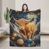 Hochlandrind Weltraum Weltraumreise Decke Flanell Frühling/Herbst Atmungsaktige Warme Überwurfdecke für Bett Reise Tagesdecken
