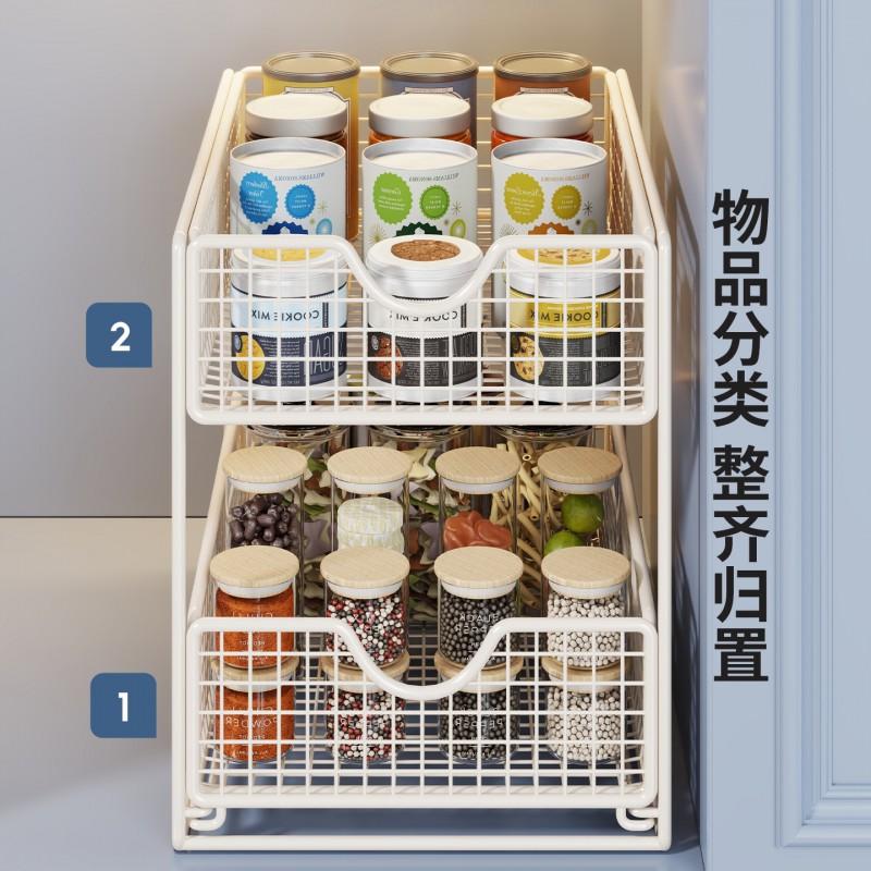 Pull-Out Cabinet Organizer Shelf Kitchen Sink Pantry Snacks Spices Storage Adjustable Multi-Layer Drawer Rack