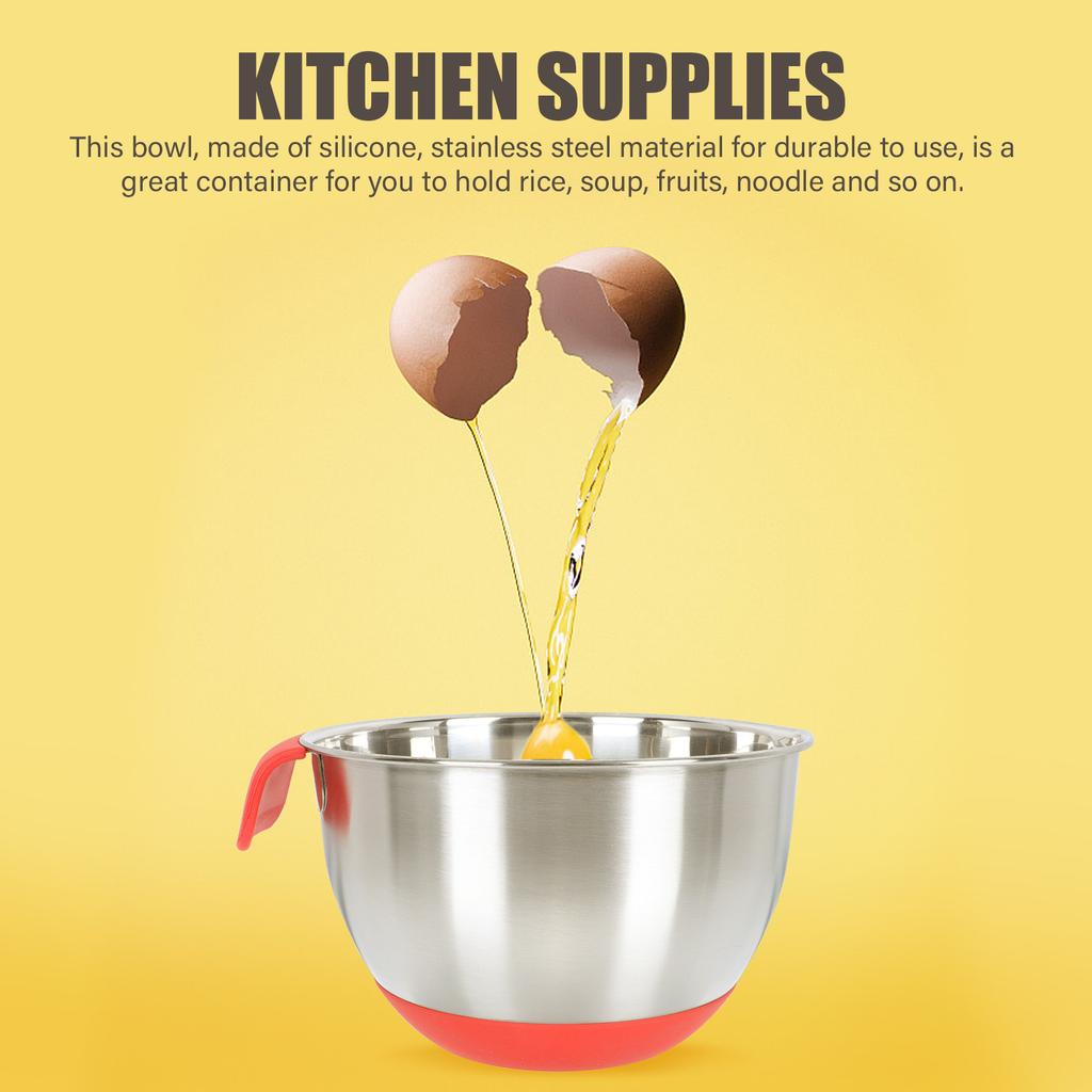 1Pcs Egg Mixing Bowl Silicone Stainless Steel Inclined Mouth Salad Basin Kitchen Storage Container Multipurpose Rice Pasta Soup