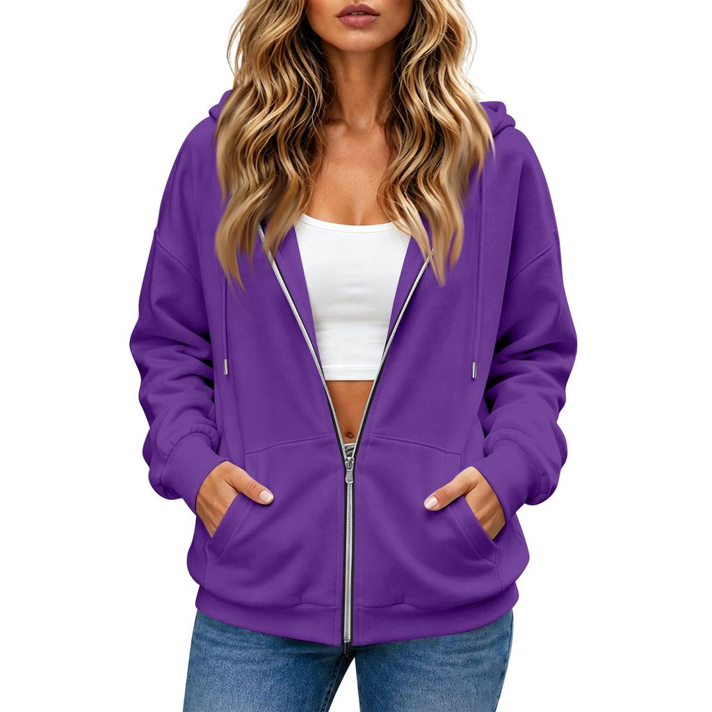 Felpa da donna casual con zip e maniche lunghe, giacca sportiva con colore