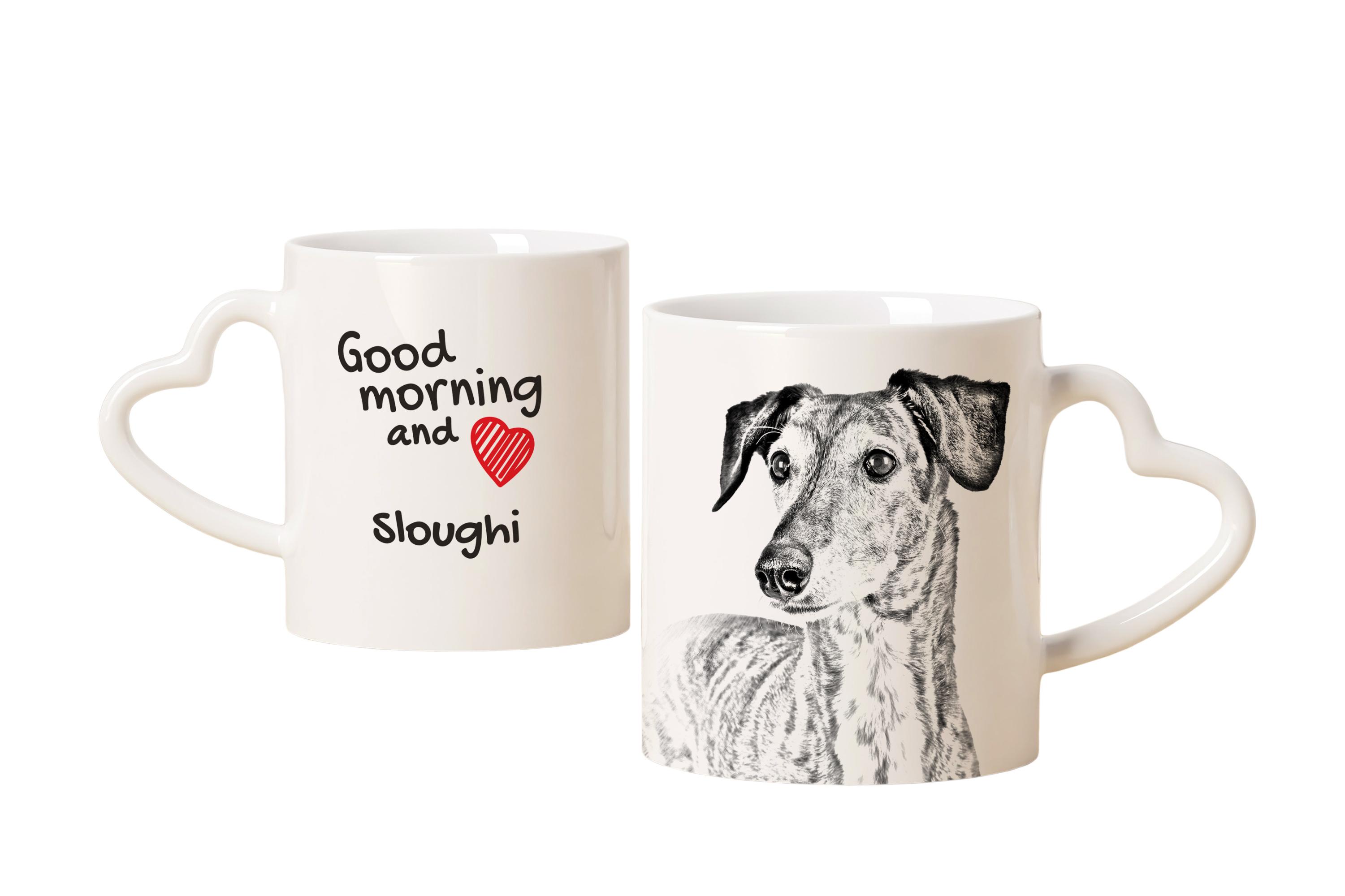 

Saluki, Persian Greyhound, Arabian hound - cup with a dog, adorable cup with a heart-shaped handle, universal gift from the Art-Dog brand білий