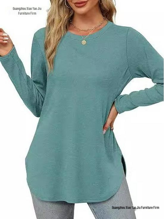 Autumn Women's Solid Long Sleeve Round Neck Loose Casual Top