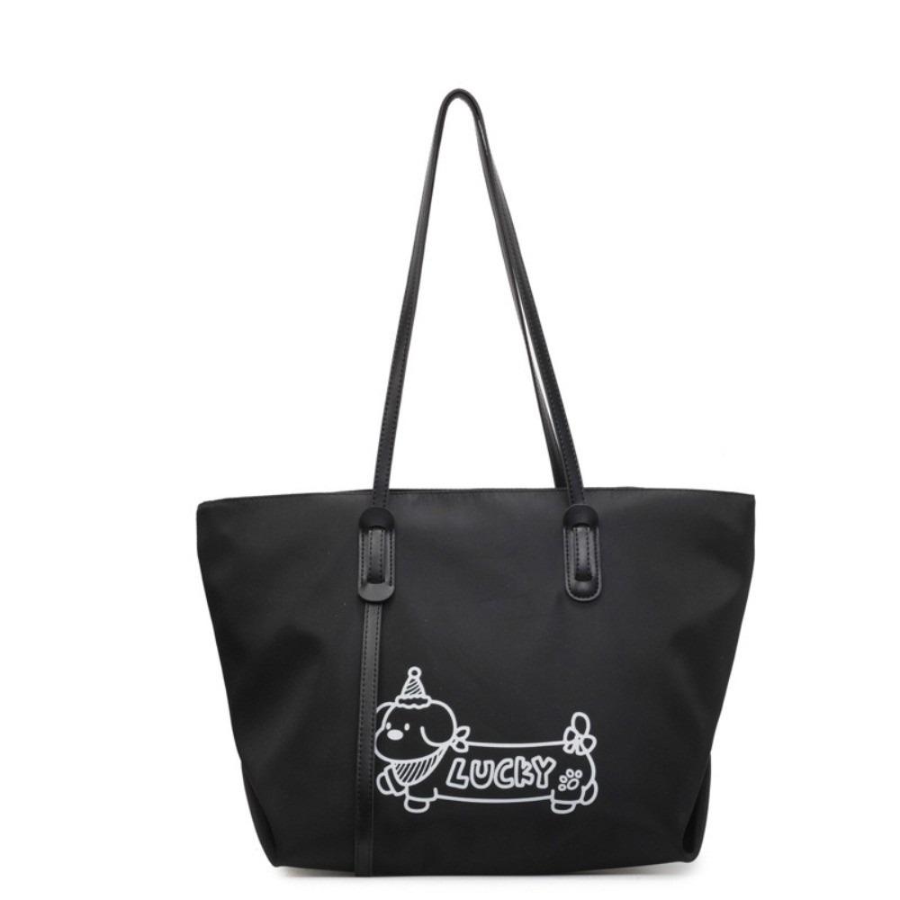 Casual Korean Style Dachshund Tote Bag Graffiti Puppy Cute Armpit Shoulder Bag Commuting Square Underarm Handbag Outdoor чёрный