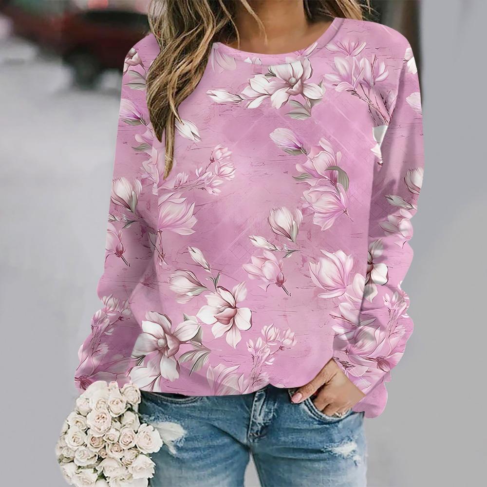 2025  Autumn and winter new fashion round neck long sleeve printed elegant casual loose hoodie