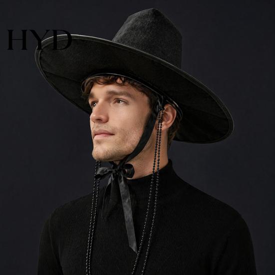 Korean Traditional Hat Hat, Anime Cosplay Accessory, Stage Performance Flat Cultural Party Top with Beaded Chain for Cosplay, Costume