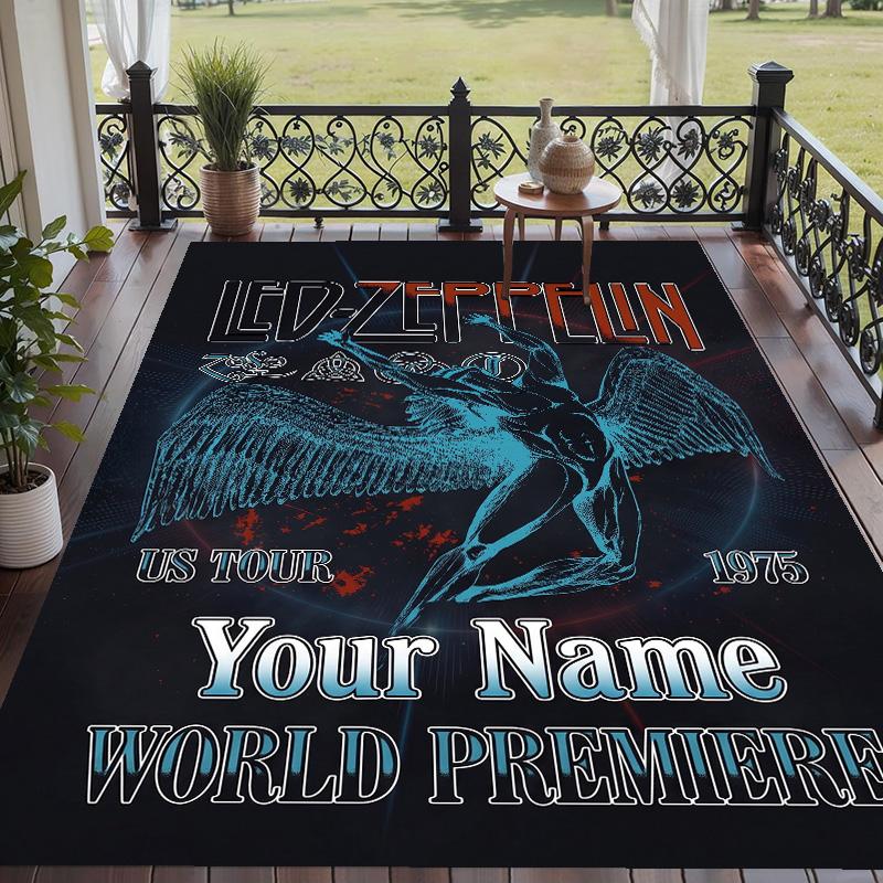 Custom Text Printed Rug Led Zeppelin Non Slip Floor Carpet For Home Room Decor