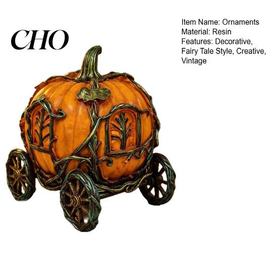 Fall Themed Room Accessories 3D Resin Pumpkin Carriage Ornament, Retro Fairy Tale Cart Dreamy Niche Gift for Her Figurine, Vintage Desktop Decoration