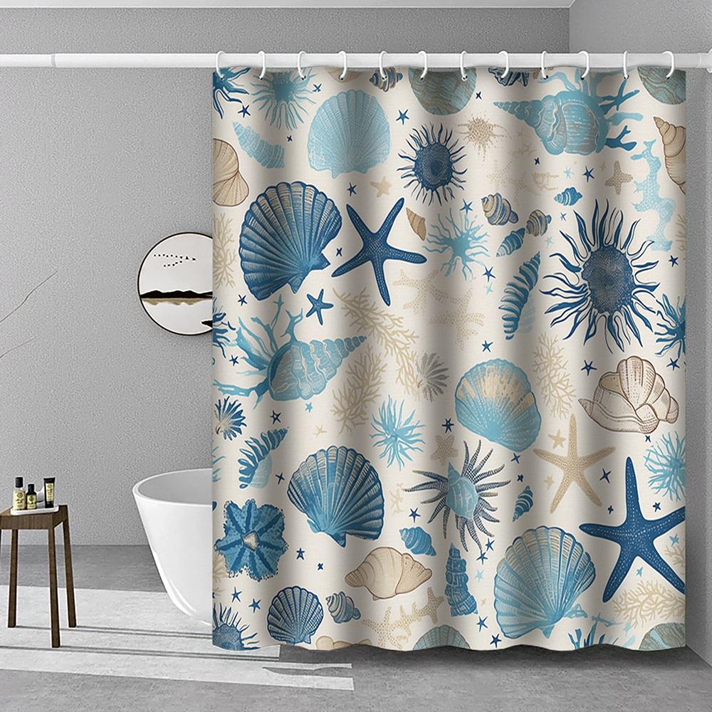 Rideau de douche Élément Océan Bleu Imperméable et Anti-moisissure Rideau de Salle de Bain Rideau de Douche Style Méditerranéen Tissu