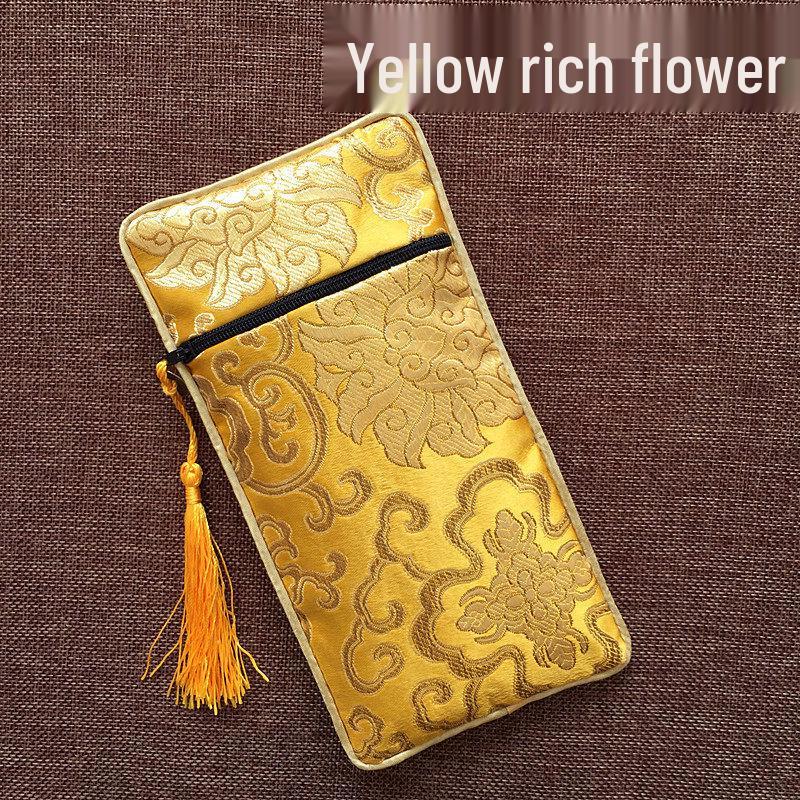 

Brocade Double-Layer Zipper Bag: Sutra, Jewelry, Phone, and Stationery Organizer