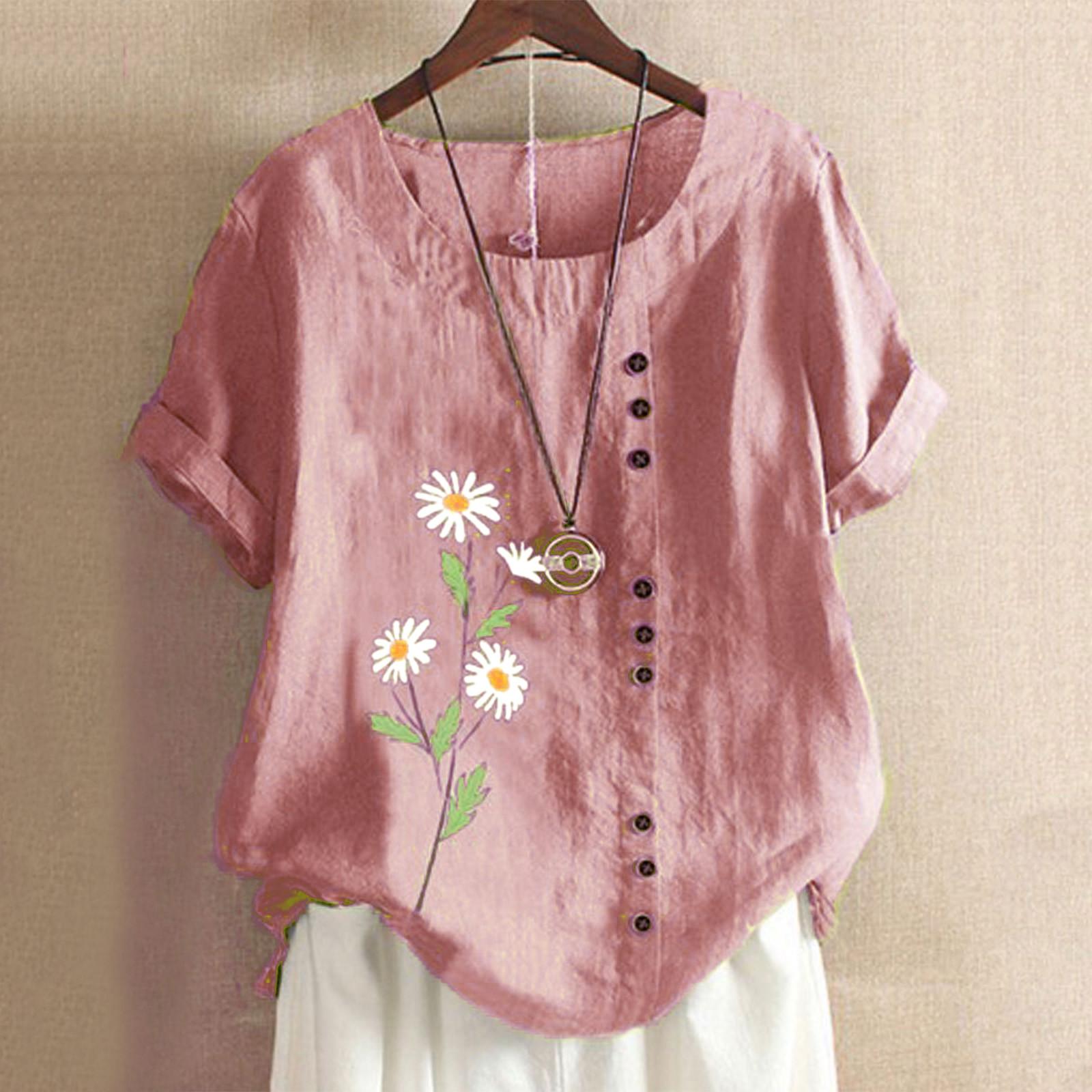 

(SU)Женская повседневная свободная рубашка с коротким рукавом и пуговицами с принтом, верхняя блузка