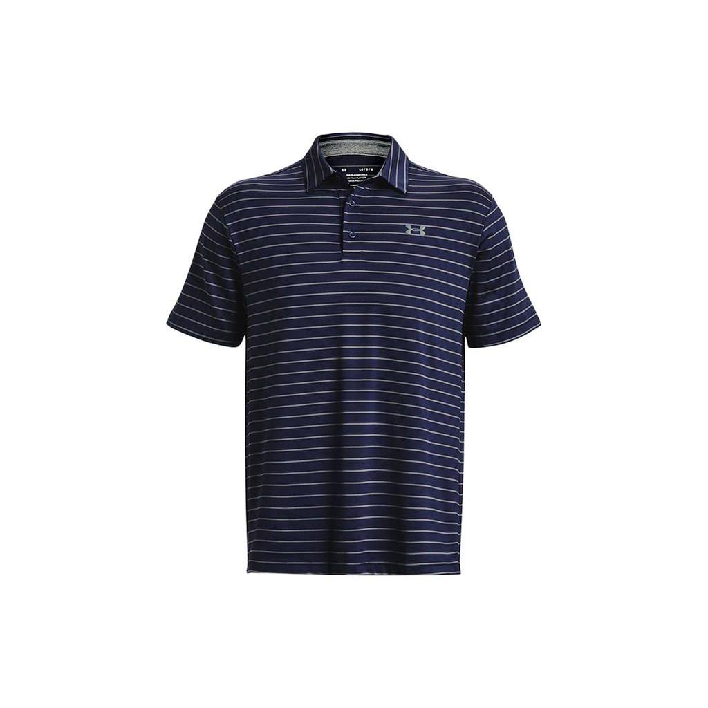 Under Armour Striped Print Golf Polo Shirt Men Tops Midnight-Navy 1351130-410