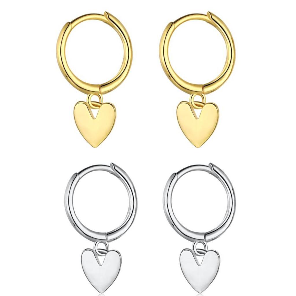 Fine Jewelry Hoop Earrings Love Heart Pendant 18K Gold Plated S925 Sterling Silver Dangle Drop Earrings for Girls Women Gifts