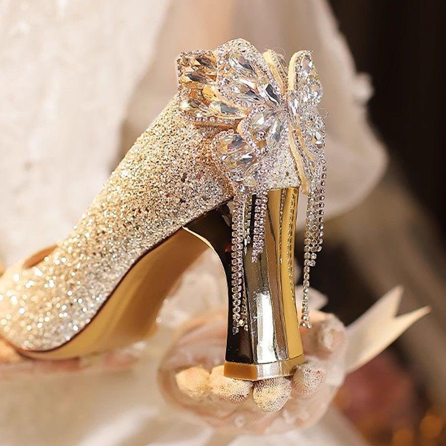 

Блестящие французские туфли-лодочки с кисточкой-бабочкой из стразов на высоком каблуке - Женские туфли с острым носком и толстым каблуком для свадьбы и вечера 40