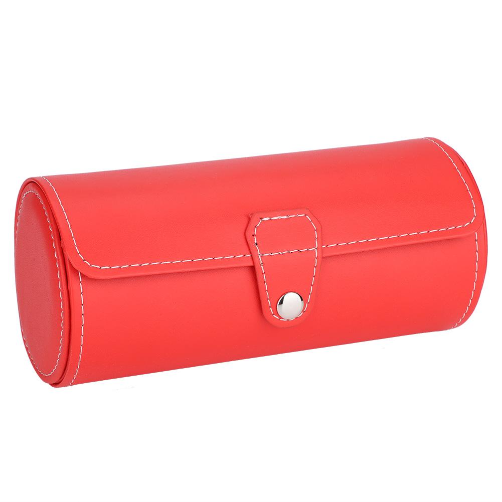 Wristwatch Watch PU Roll Holder Rings Earrings Display Case Jewelry Gift Box Storage (Rose Red)