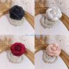 HX6F Vintage Camellia Brooches for Woman Buckle Pin Wedding Hand Flower Pearl Brooch Pin Fashion Clothing Jewelry Accessories