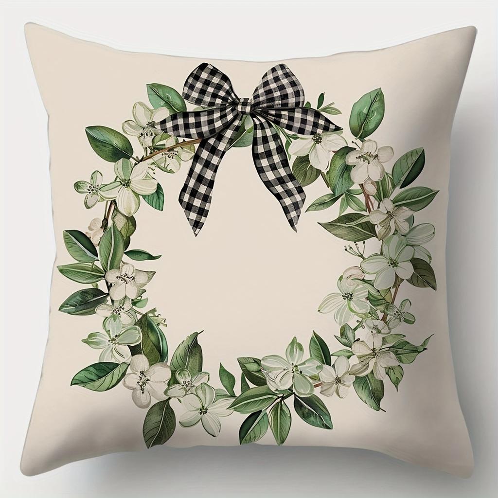 Plant flower bow print pillowcase living room sofa chair cushion cover home room decoration polyester material