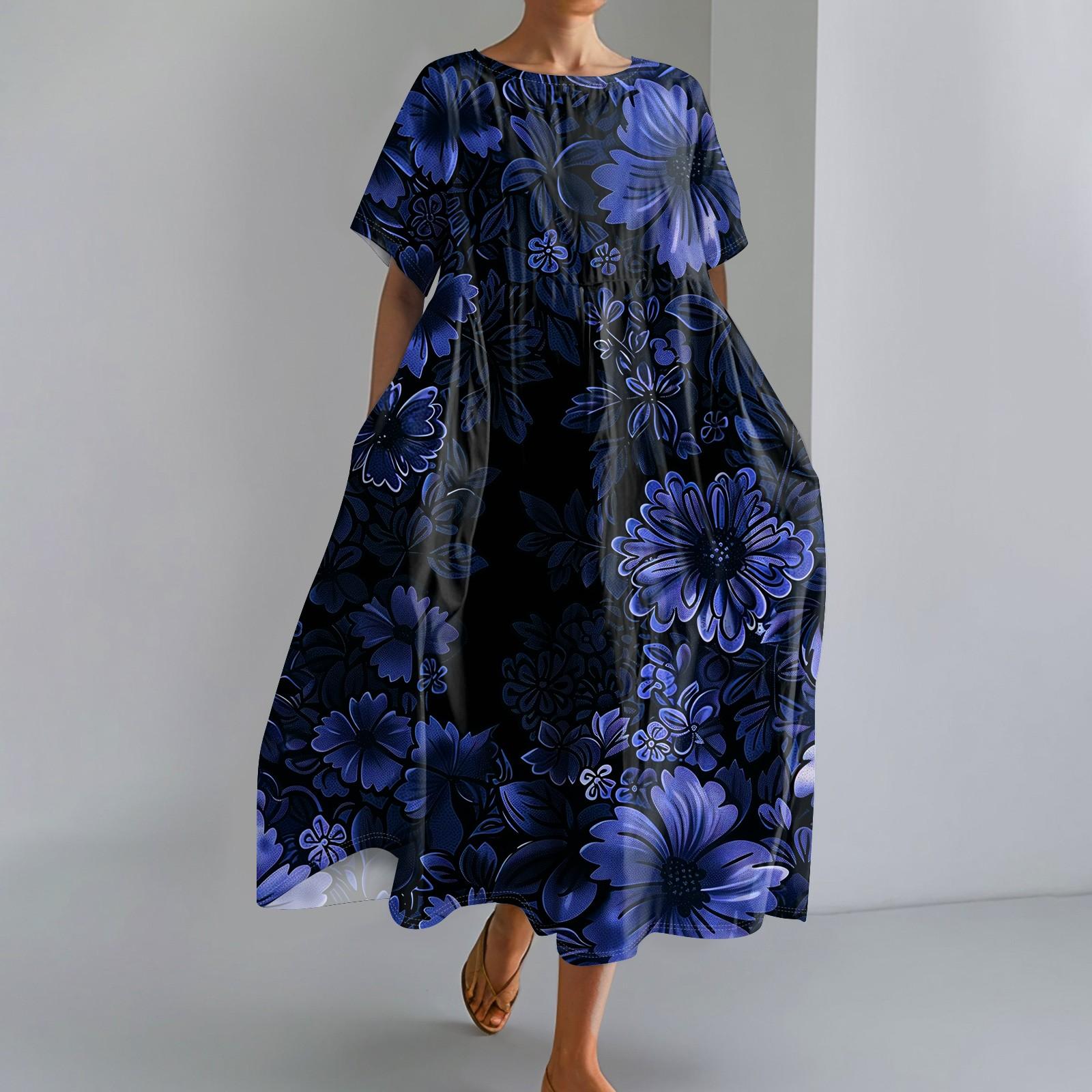 

Женское модное свободное платье с большим карманом и круглым вырезом с градиентным принтом и короткими рукавами M чёрный