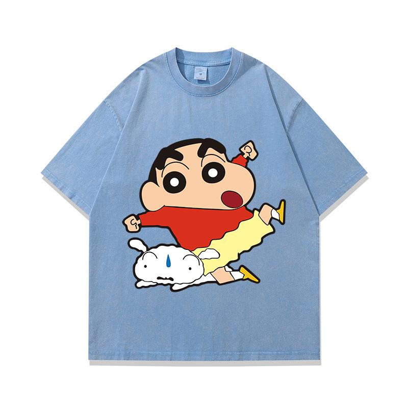 Tide Brand American Retro Fried Color Old Short-Sleeved T-Shirt Japanese Animation Printing Multi-Color Heavy Cotton Half-Sleeve