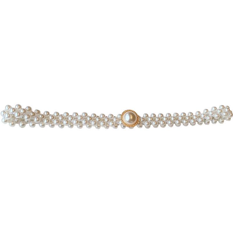 Women's Large Pearl Rhinestone Waist Chain Elastic Belt