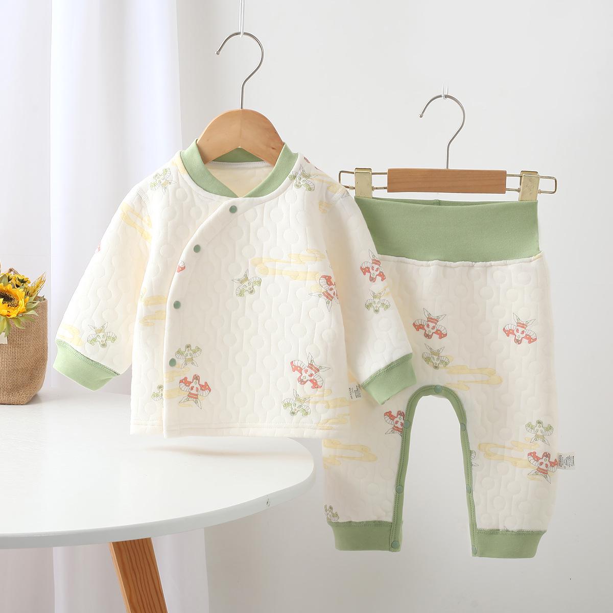 

Newborn Quilted Cotton High Waist Warm Underwear Set for Autumn/Winter 73 cm