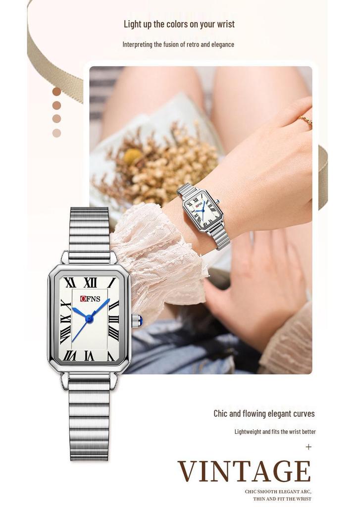 OFNS Women's Retro Roman Numeral Quartz Watch - Square Waterproof Wristwatch for Female Students