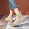 Women Genuine Leather Short Boots Round Toe Cow Suede Leather Handmade Retro Street Style Winter Warm Flats Ankle Boots