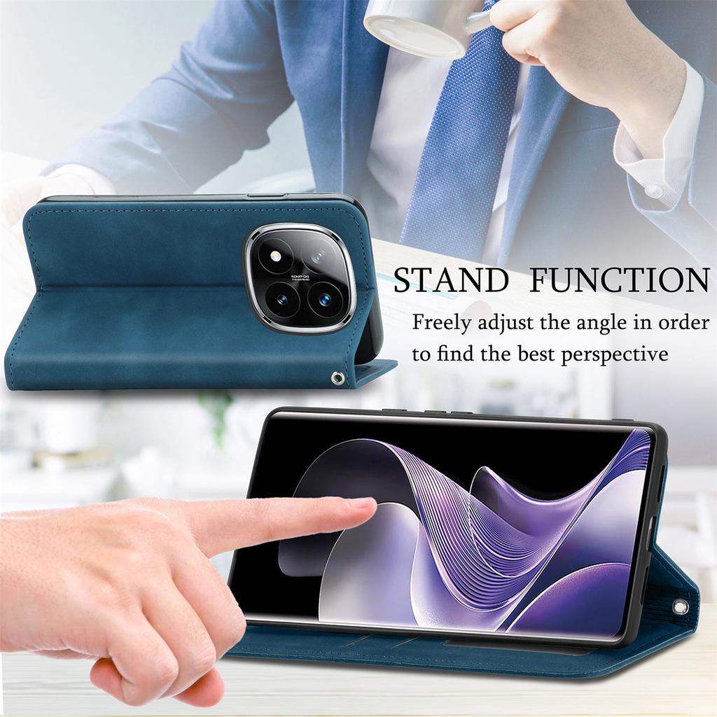 For Xiaomi Redmi Note 14 Pro+ 5G Case Skin Touch Feeling Leather Card Holder Phone Cover Magnetic Absorption