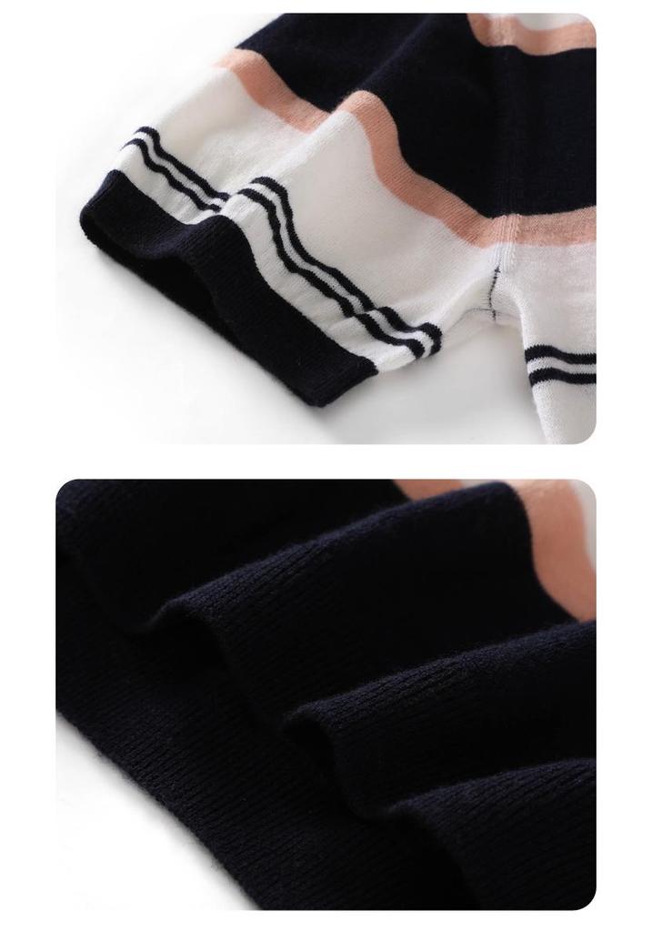 2026 Spring/Summer Women's Striped Wool Sweater - Loose Fit, Round Neck, Retro Casual Knitwear