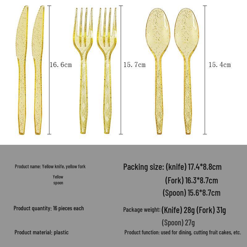 Nuevo Juego de Cubiertos Desechables Dorado Transparente - Cuchillo, Tenedor y Cuchara para Postres y Fiestas