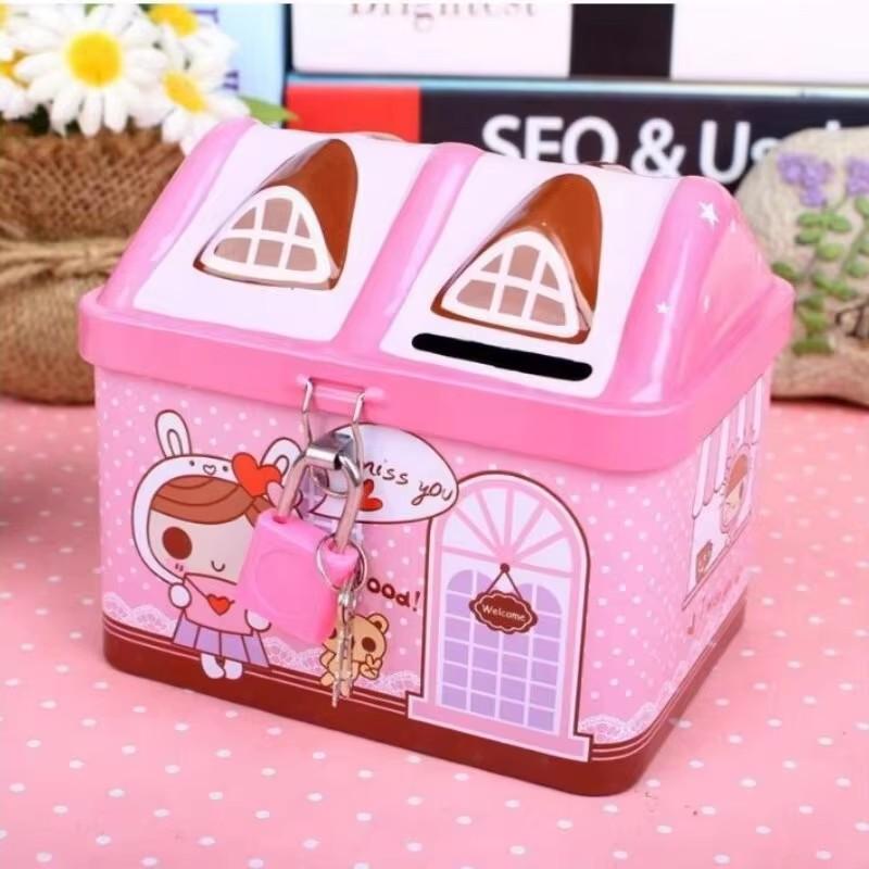 1Pc Cute Bear House Piggy Bank Box Mini Metal Bank Currency Coin Boxes For Children'S Savings Tank Birthday And Christmas Gifts