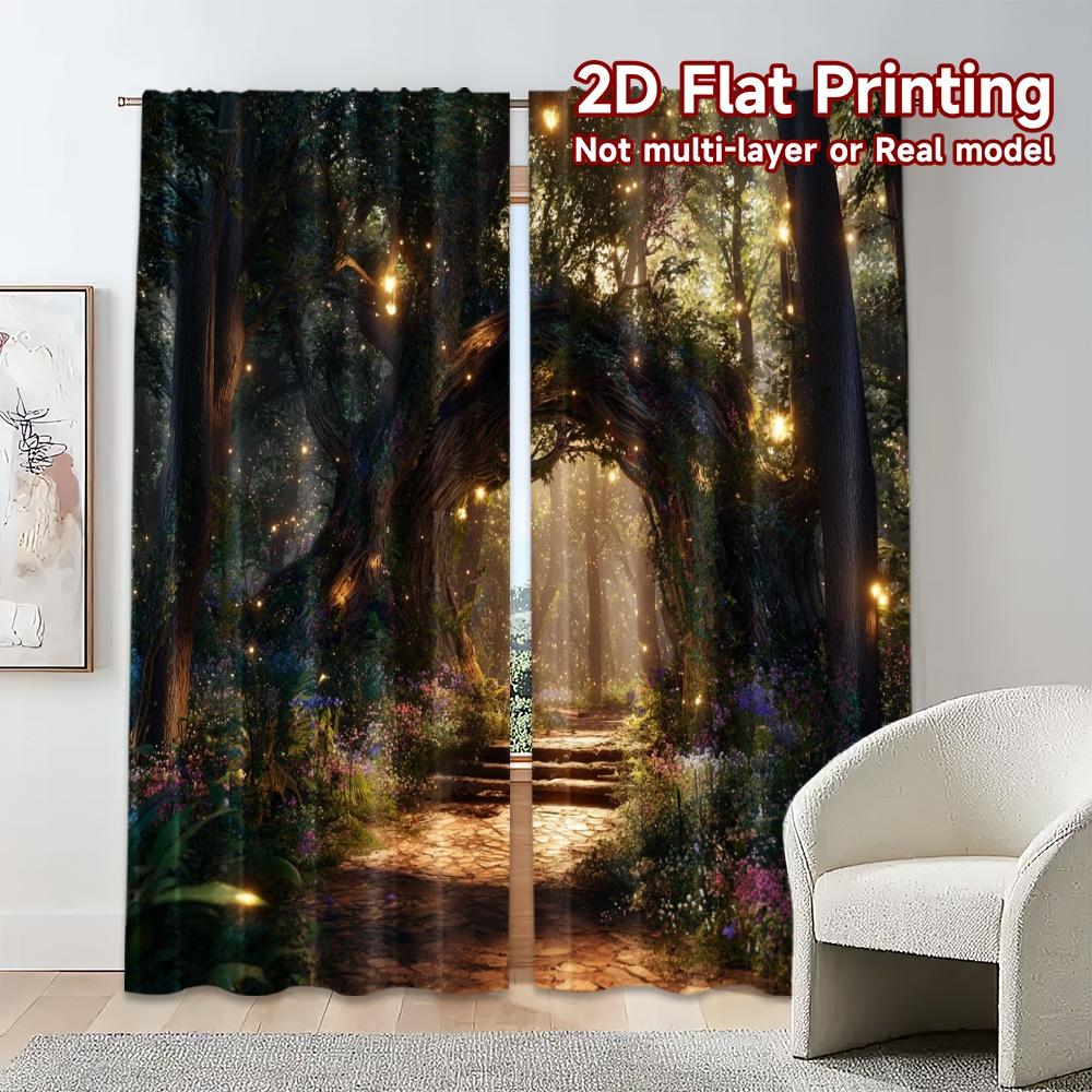 2pcs, 2D FLAT PRINTING Curtains (Without Rod) Enchanted Path Modern Curtains&Drapes Versatile Durable Polyester Curtains