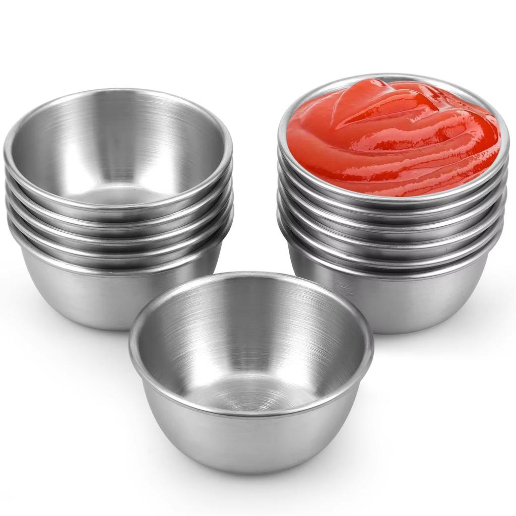Sauce Dipping Bowl 304 Stainless Steel Dipping Cups Round Sauce Dishes Mini 6/12 Pcs Reusable Seasoning Cups Dipping Cups