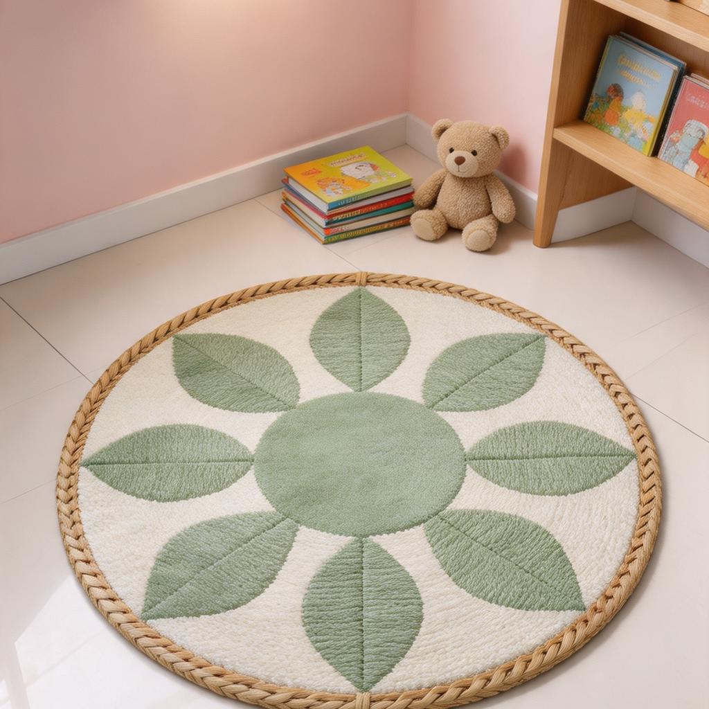 Braid Round Rug Black Gold Felt NonSlip Carpet For Living Room Bedroom Bedside Boho Straw Texture Abstract Floor Mat