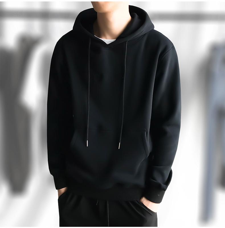 Men's Trendy Solid Color Velvet-Lined Hooded Sweater - Thick, Warm, Autumn/Winter Korean Style Pullover with Round Neck.