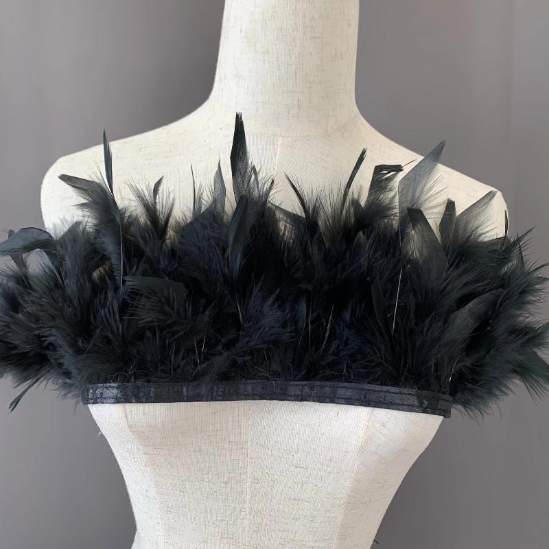 1 Metro Recortes de Plumas Naturales Flecos 10-15cm Plumones Cinta Para Boda Fiesta Costura Ropa Decoración Accesorios Manualidades