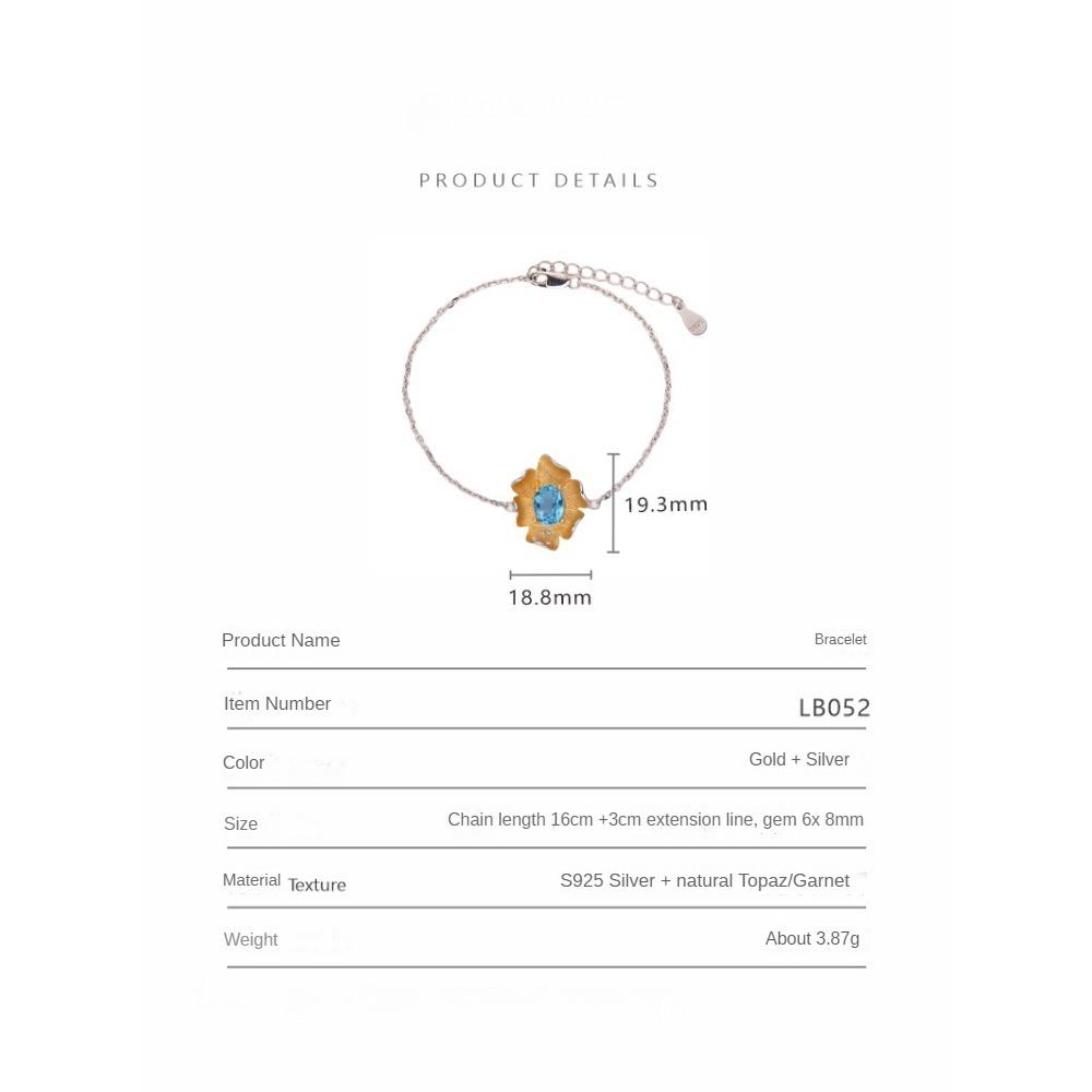 S925 Sterling Silver Necklace with Natural Color Treasures, Designed with Female Flowers, Necklace, Bracelet, Ring, Earrings