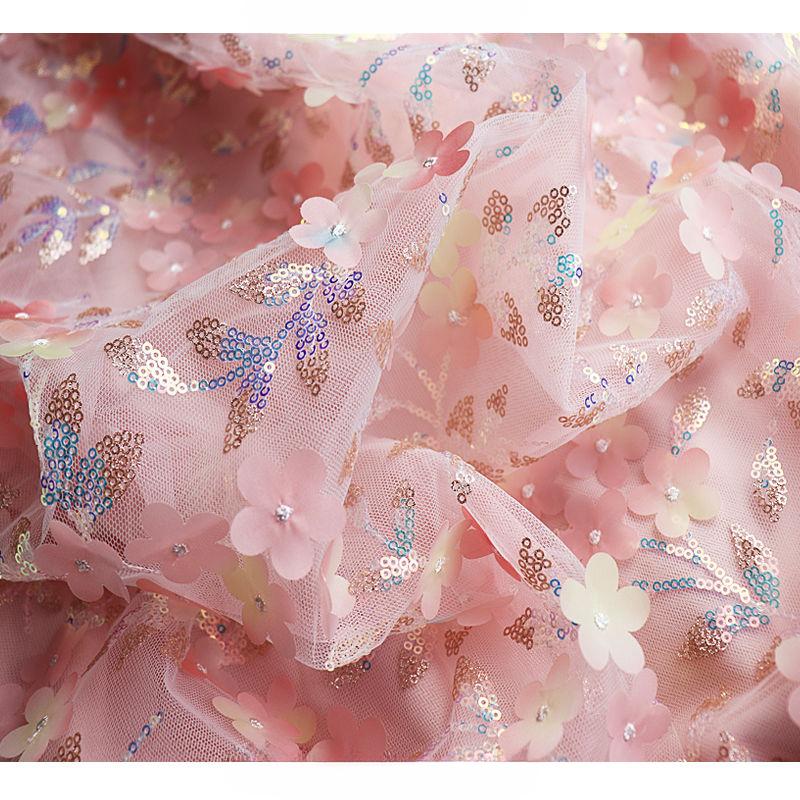 3D Embroidered Sequin A Line Tulle Skirt High Waist Fairy Semi Skirt