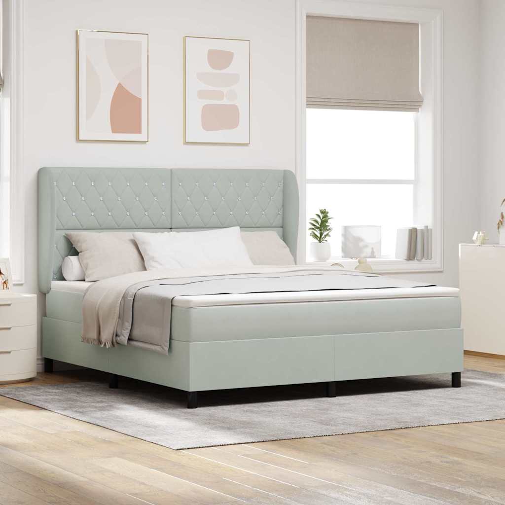 Box Spring Bed with Mattress Light Grey 200 X 180 Cm Velvet