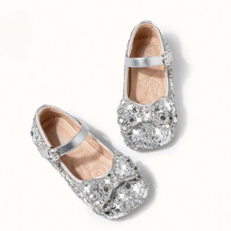 

Туфли принцессы для девочек, детская повседневная обувь, маленькие кожаные туфли, обувь на мягкой подошве, хрустальные туфли, легкая обувь 33 серебряный