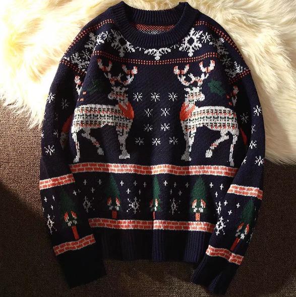 Cozy Couple New Year Sweater for Men and Women - Trendy Loose Knitwear Top for Autumn and Winter.