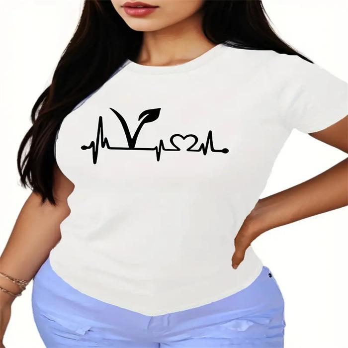Summer Round Neck Printed Top Fashionable Casual Cute Short Sleeved Women's Pure Cotton T-shirts