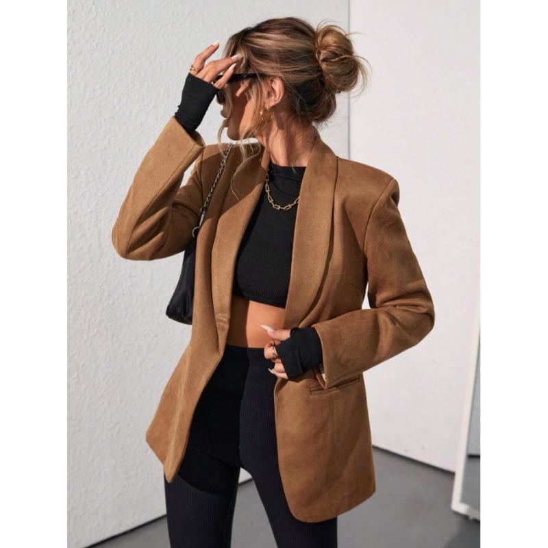 Women S Fashion Casual Solid Color Suede Blazer Jacket Long Sleeve