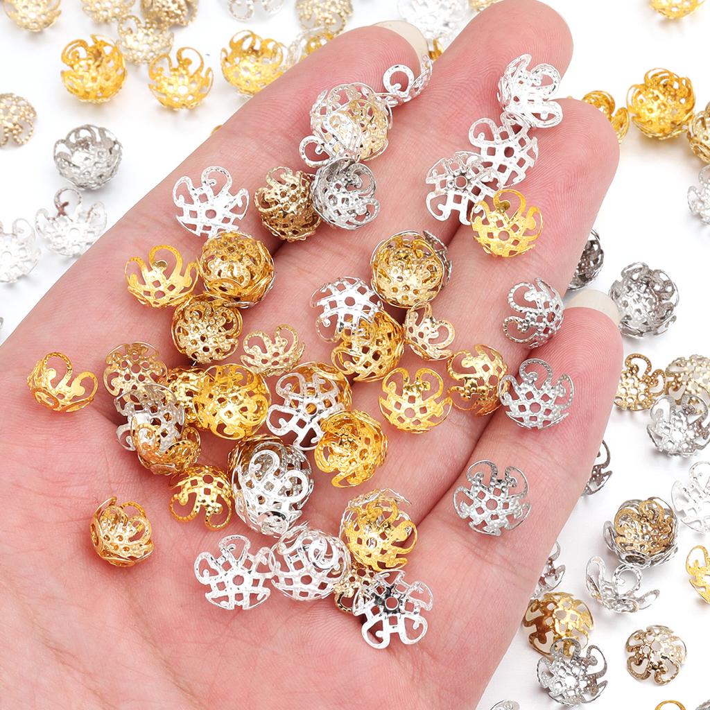 100Pcs 8 10mm Metal Iron Flower Torus Lotus Shape Bead Caps For Jewelry Making End Spacer Beads DIY Charms Bracelet Accessories