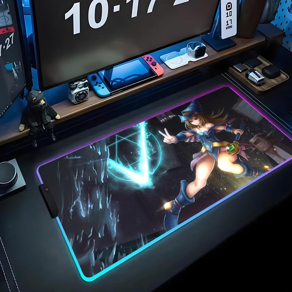 Black Magic Girl Mouse Pad RGB Gaming Mousepad Big LED Pad PC Desk Mat Luminous Mouse Pad Large Keyboard Mats Table Rug With